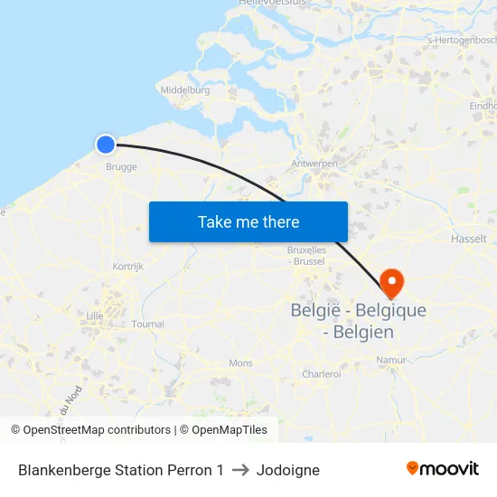 Blankenberge Station Perron 1 to Jodoigne map