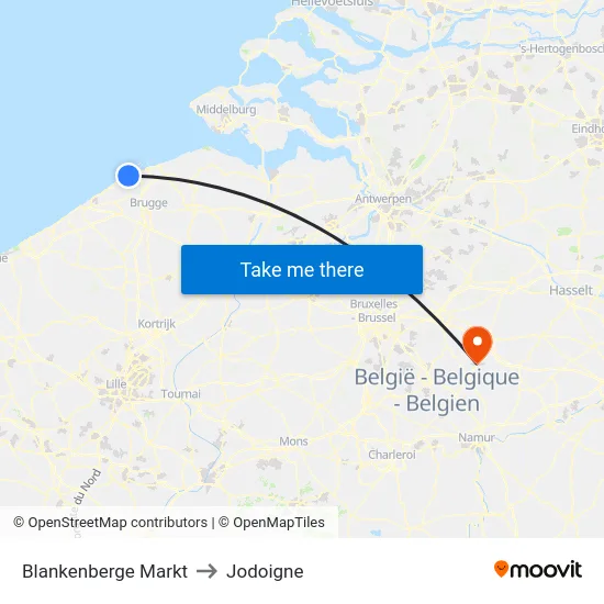 Blankenberge Markt to Jodoigne map