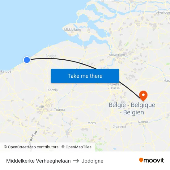 Middelkerke Verhaeghelaan to Jodoigne map