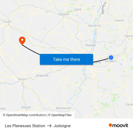 Les Plenesses Station to Jodoigne map