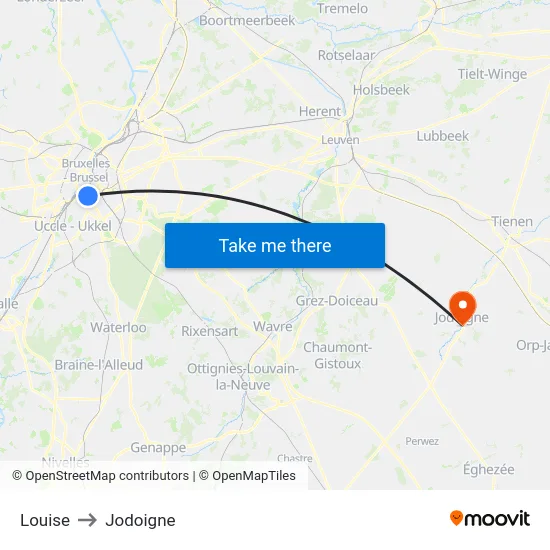 Louise to Jodoigne map