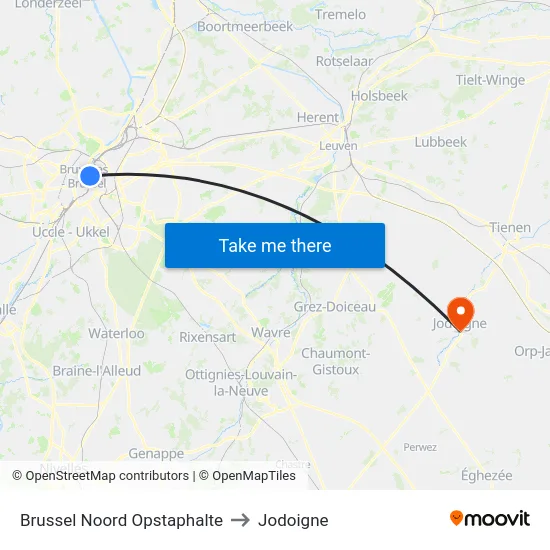 Brussel Noord Opstaphalte to Jodoigne map