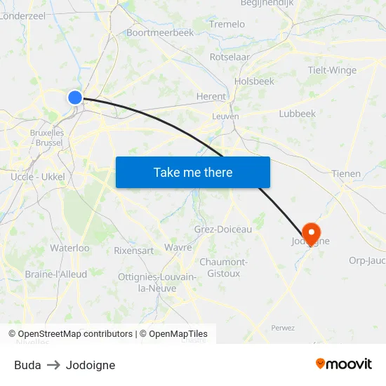 Buda to Jodoigne map