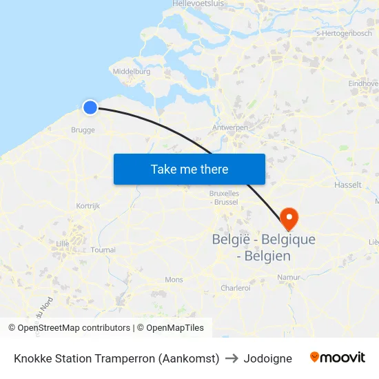 Knokke Station Tramperron (Aankomst) to Jodoigne map