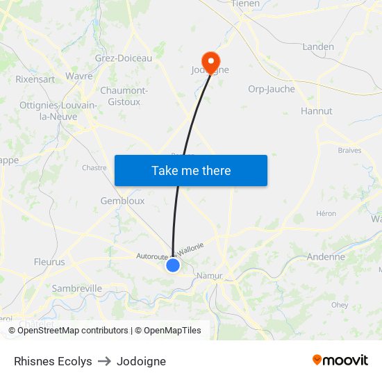 Rhisnes Ecolys to Jodoigne map