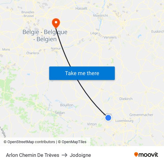 Arlon Chemin De Trèves to Jodoigne map