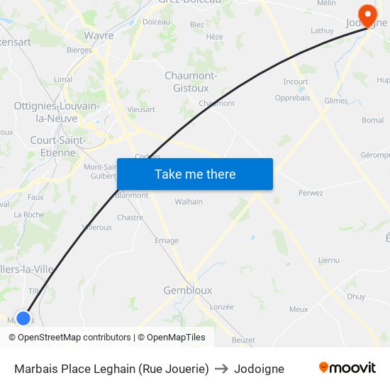Marbais Place Leghain (Rue Jouerie) to Jodoigne map