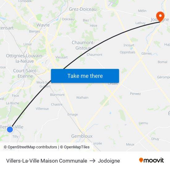 Villers-La-Ville Maison Communale to Jodoigne map