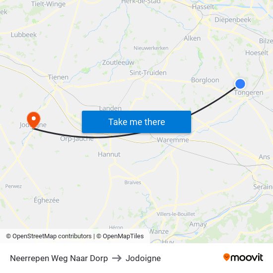 Neerrepen Weg Naar Dorp to Jodoigne map