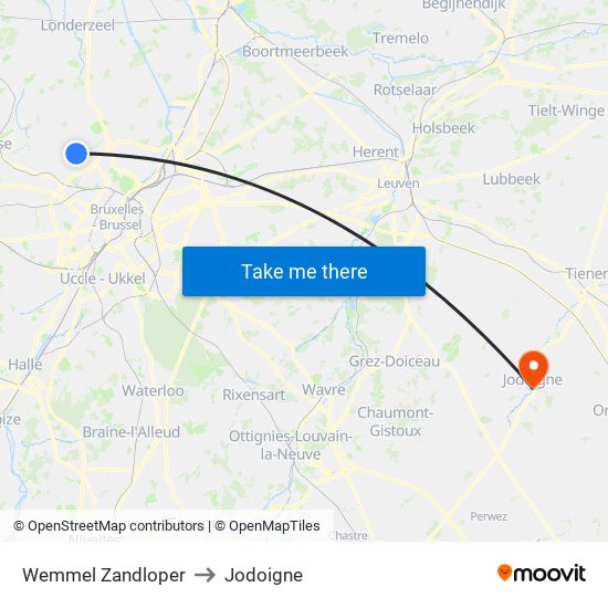 Wemmel Zandloper to Jodoigne map