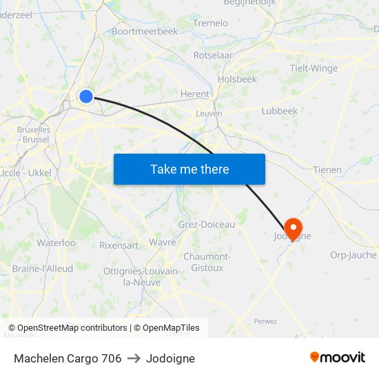 Machelen Cargo 706 to Jodoigne map