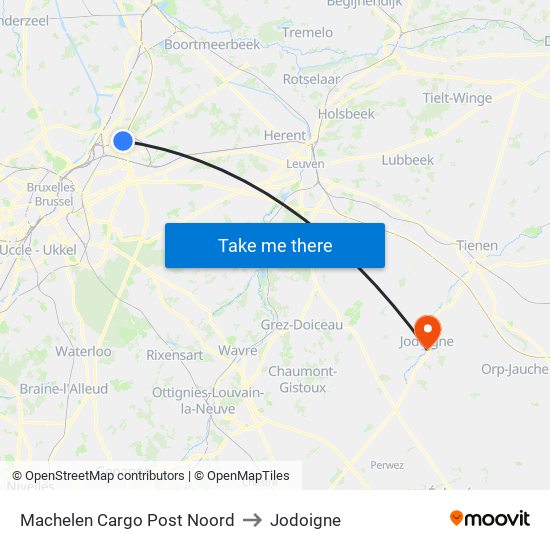 Machelen Cargo Post Noord to Jodoigne map