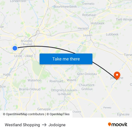 Westland Shopping to Jodoigne map