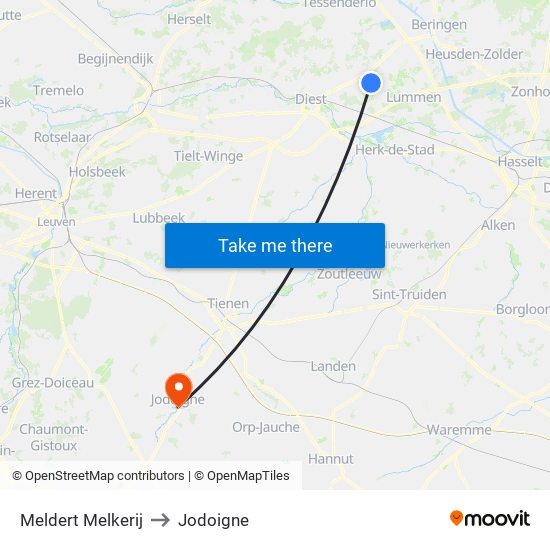 Meldert Melkerij to Jodoigne map