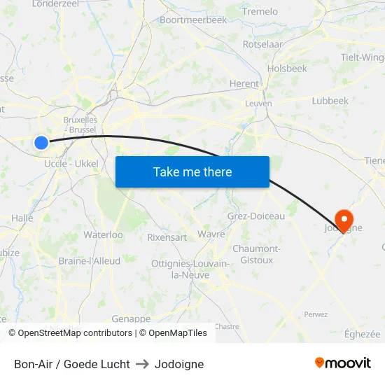 Bon-Air / Goede Lucht to Jodoigne map
