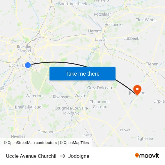 Uccle Avenue Churchill to Jodoigne map