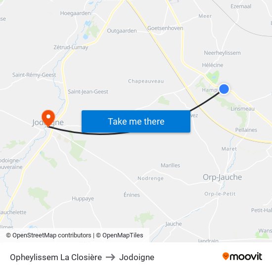 Opheylissem La Closière to Jodoigne map