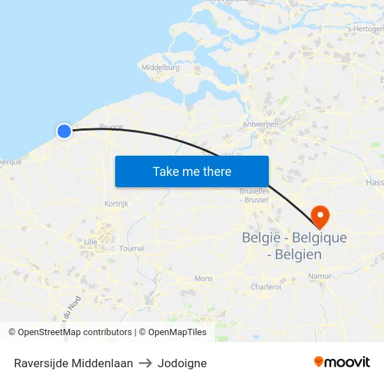 Raversijde Middenlaan to Jodoigne map