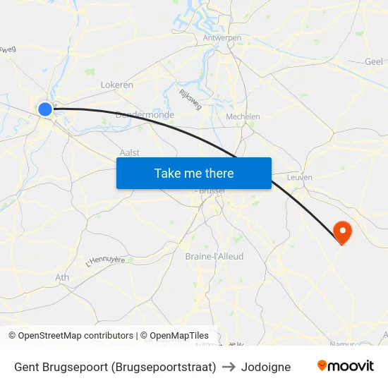 Gent Brugsepoort (Brugsepoortstraat) to Jodoigne map