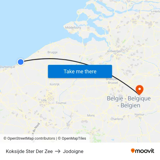 Koksijde Ster Der Zee to Jodoigne map
