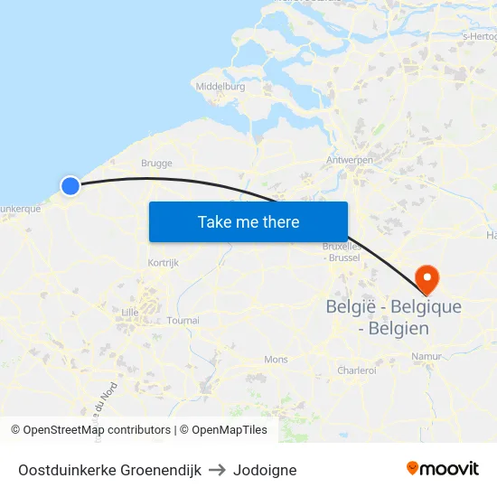 Oostduinkerke Groenendijk to Jodoigne map
