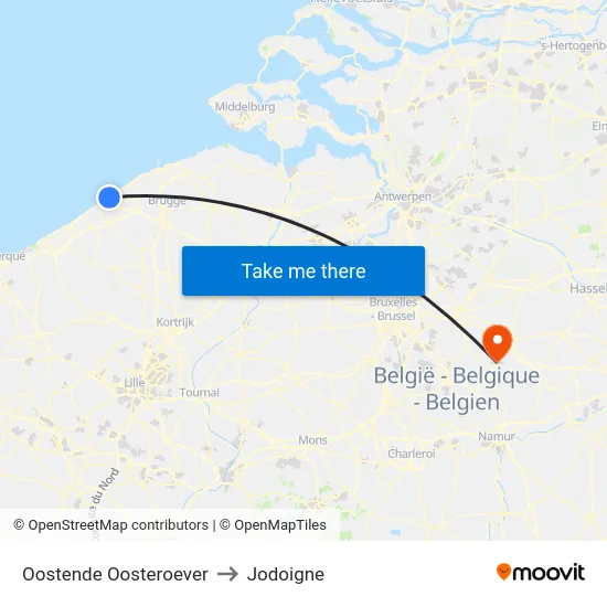 Oostende Oosteroever to Jodoigne map