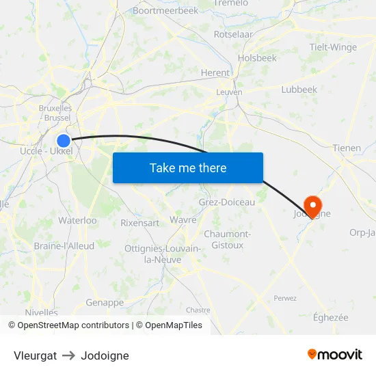 Vleurgat to Jodoigne map