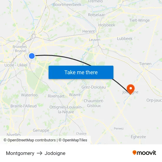 Montgomery to Jodoigne map