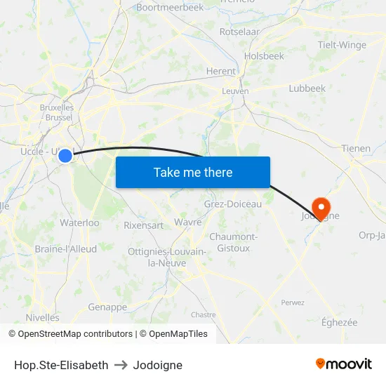 Hop.Ste-Elisabeth to Jodoigne map