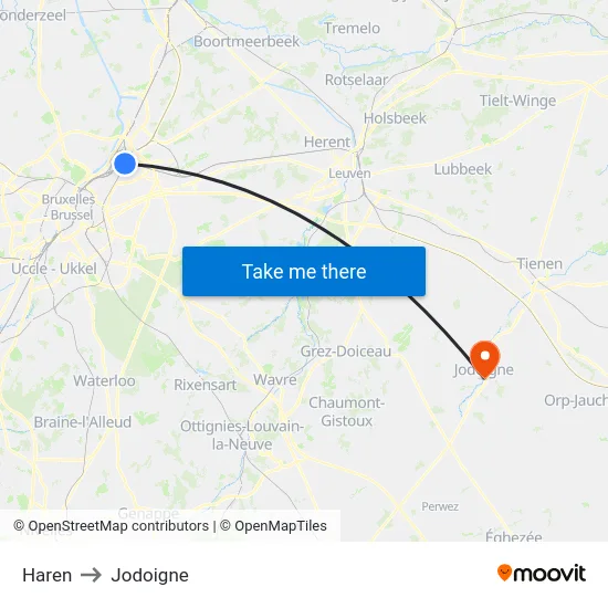Haren to Jodoigne map