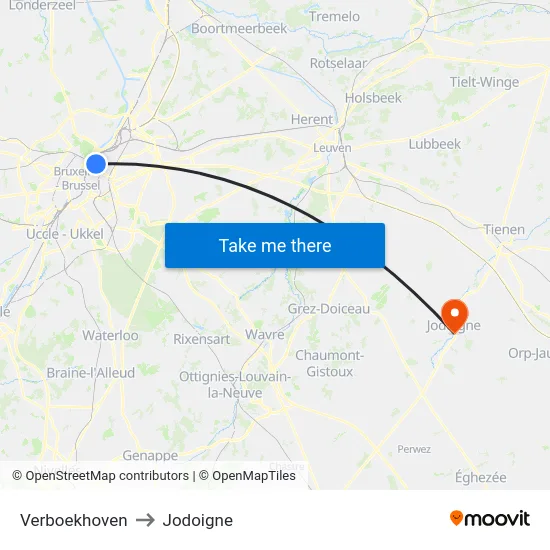 Verboekhoven to Jodoigne map