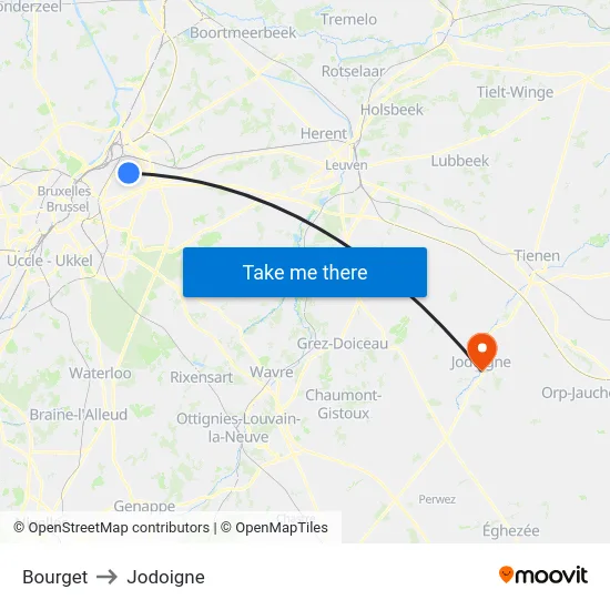 Bourget to Jodoigne map