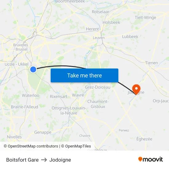 Boitsfort Gare to Jodoigne map