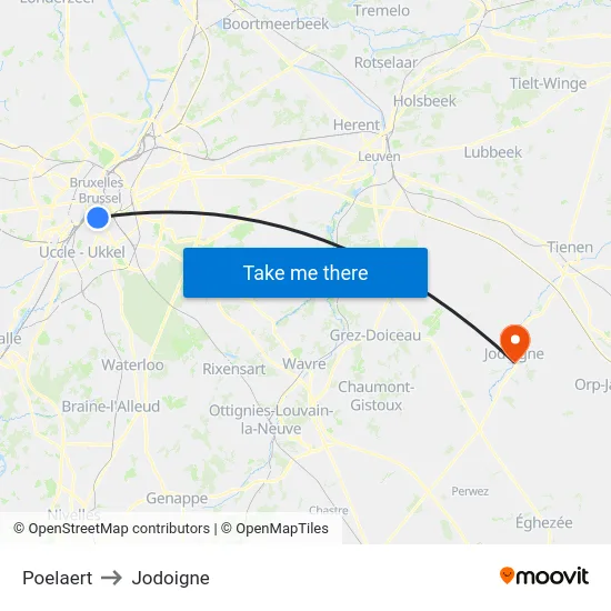 Poelaert to Jodoigne map