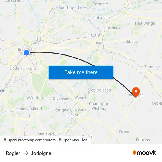 Rogier to Jodoigne map