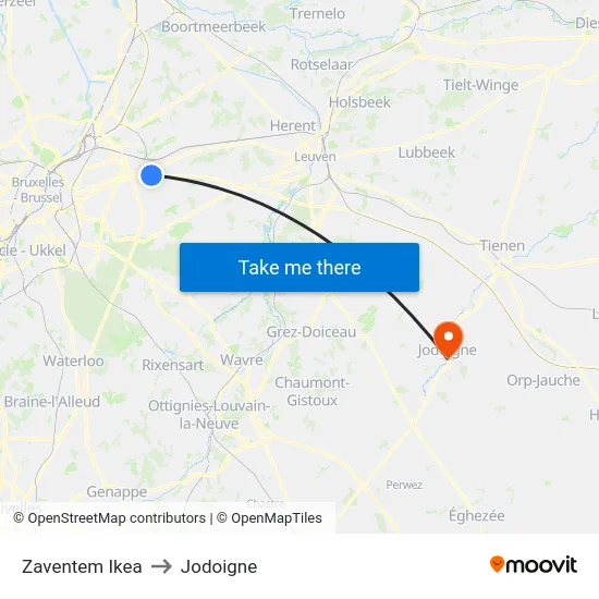 Zaventem Ikea to Jodoigne map