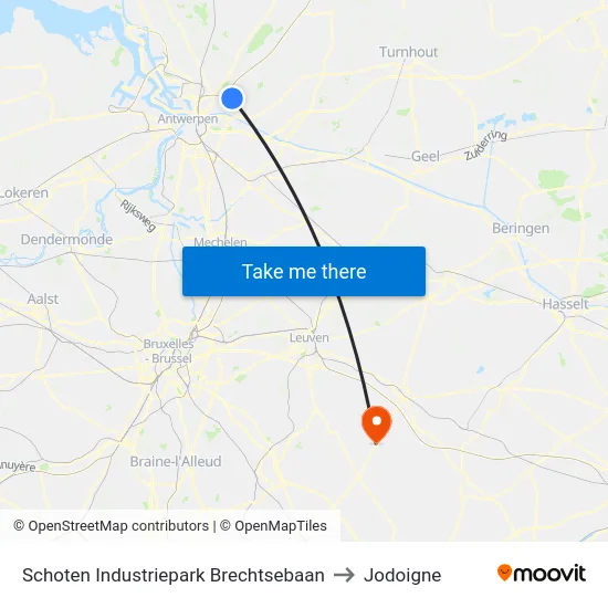 Schoten Industriepark Brechtsebaan to Jodoigne map