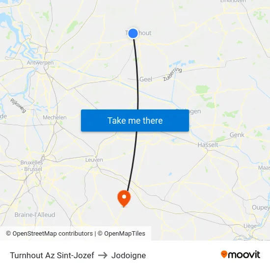 Turnhout Az Sint-Jozef to Jodoigne map