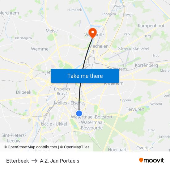 Etterbeek to A.Z. Jan Portaels map