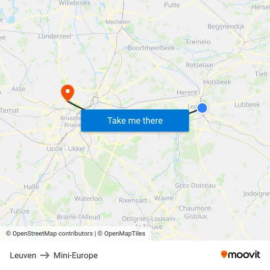 Leuven to Mini-Europe map