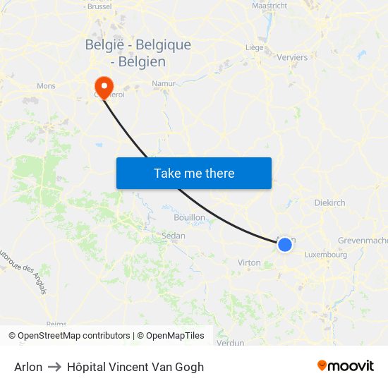 Arlon to Hôpital Vincent Van Gogh map