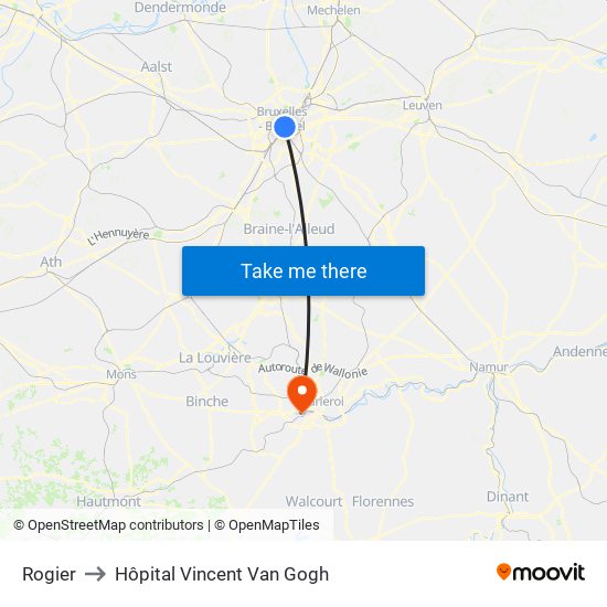 Rogier to Hôpital Vincent Van Gogh map