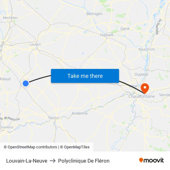 Louvain-La-Neuve to Polyclinique De Fléron map