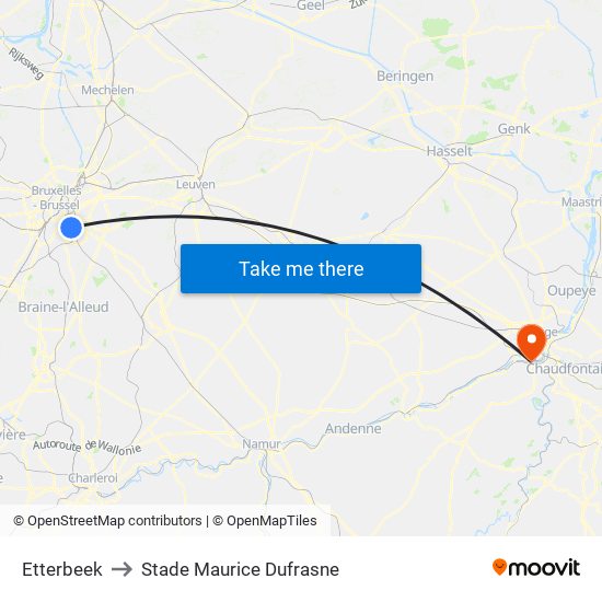 Etterbeek to Stade Maurice Dufrasne map