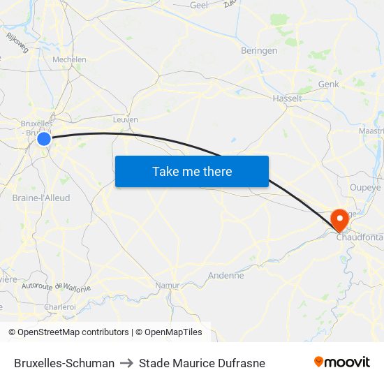 Bruxelles-Schuman to Stade Maurice Dufrasne map