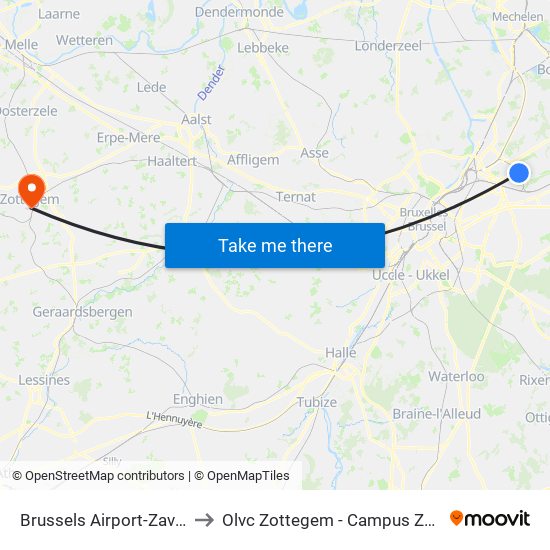 Brussels Airport-Zaventem to Olvc Zottegem - Campus Zottegem map