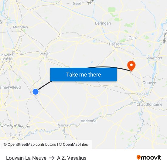 Louvain-La-Neuve to A.Z. Vesalius map