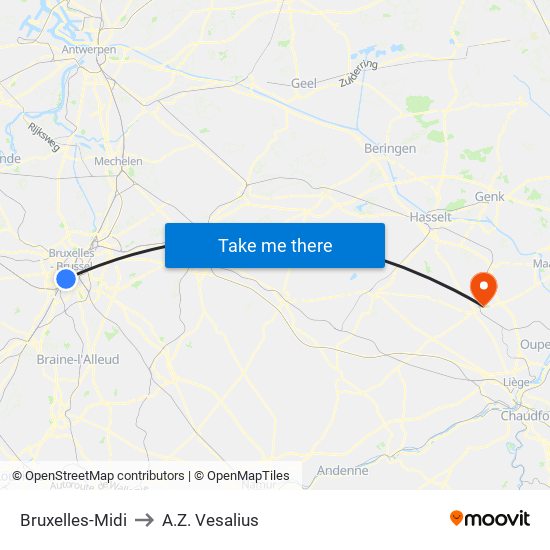 Bruxelles-Midi to A.Z. Vesalius map