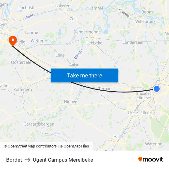 Bordet to Ugent Campus Merelbeke map