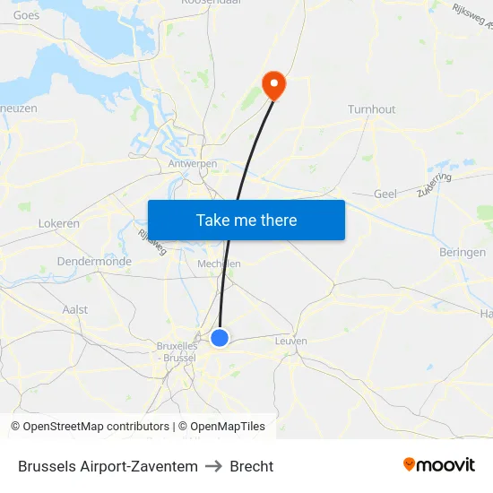 Brussels Airport-Zaventem to Brecht map